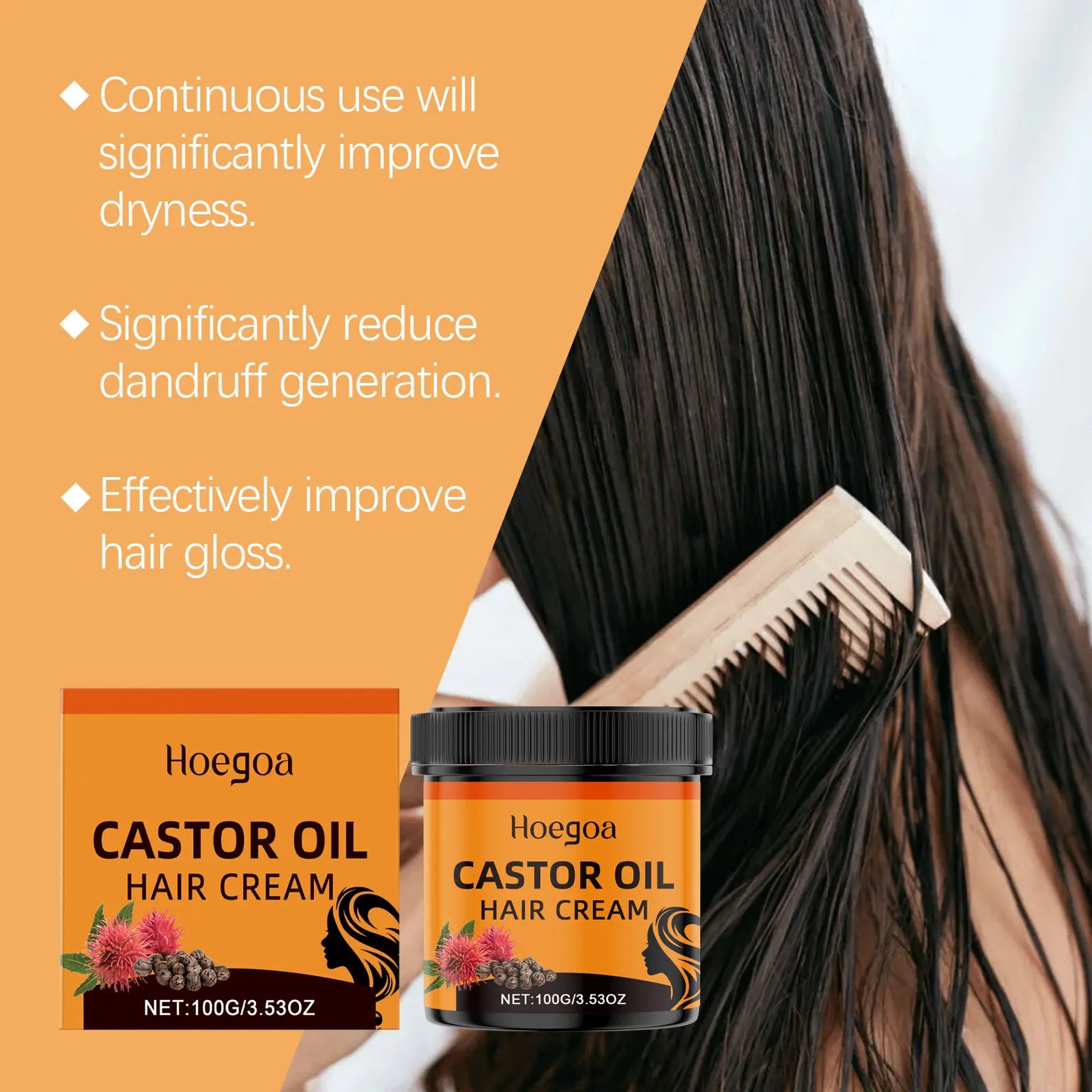 HOEGOA Castor Oil Leave-In Hair Cream – Frizz & Dry Hair
