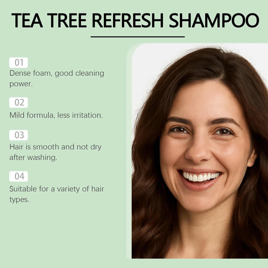 Tea Tree Oil Refreshing Hair Shampoo Deep Cleaning Nourish Scalp Remove Dandruff Reduce Breakage Frizz Smooth Hair Care Shampoo Oasis Select