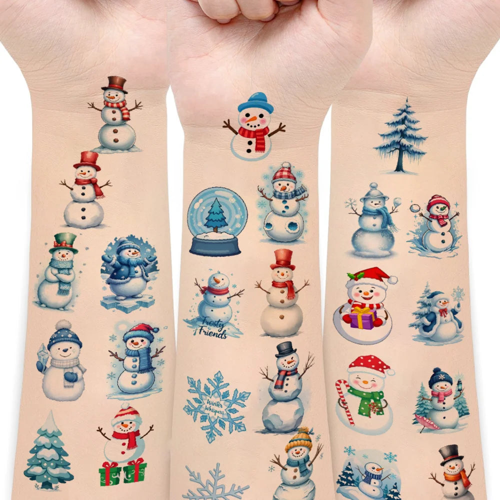54-Pack Christmas Snowman Temporary Tattoos – Waterproof Stickers