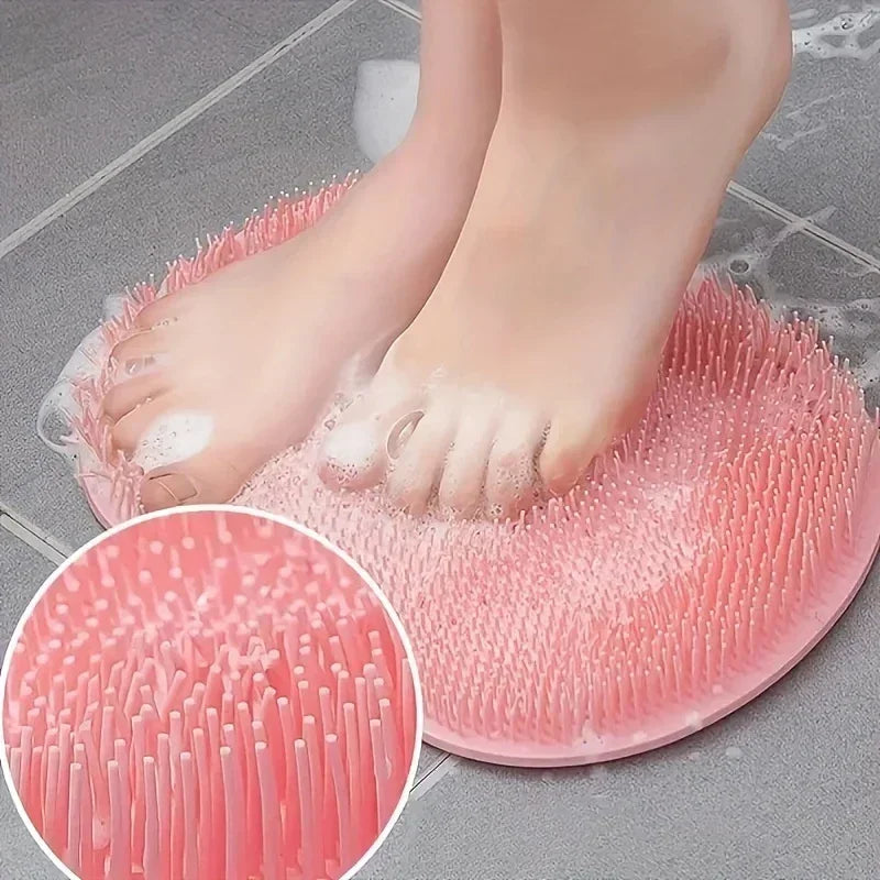 Foot Wash Mat Silicone Sponge Body Brush in The Shower Reusable Wall Mounted Back Silicone Bath Foot Massage Pad Shower Oasis Select