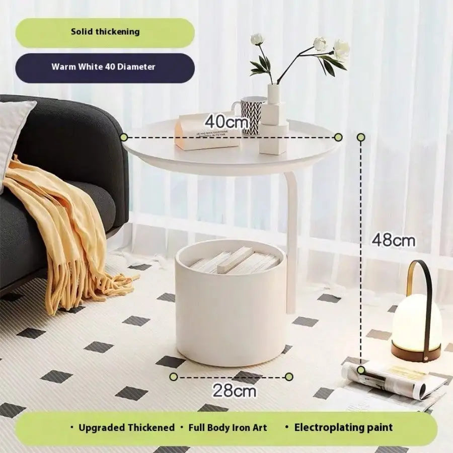 Storage Coffee Table Creative Covered Small Round Table Living Room Small Round Table Storage Rack Bedroom Bedside Table Oasis Select White
