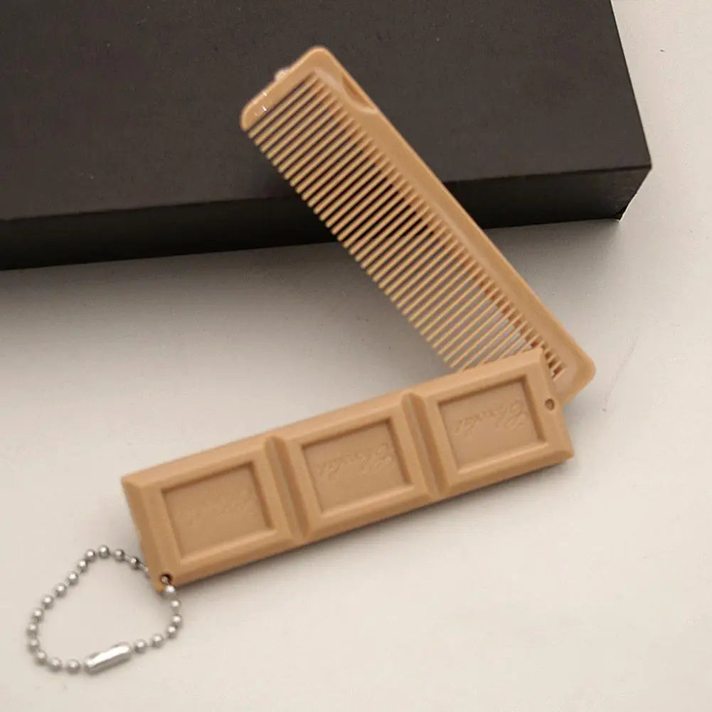 2 in 1 Foldable Hair & Makeup Comb, Chocolate-Shape Folding Comb with Mirror Portable Massage Comb Brush for Travel Hair Styling Oasis Select