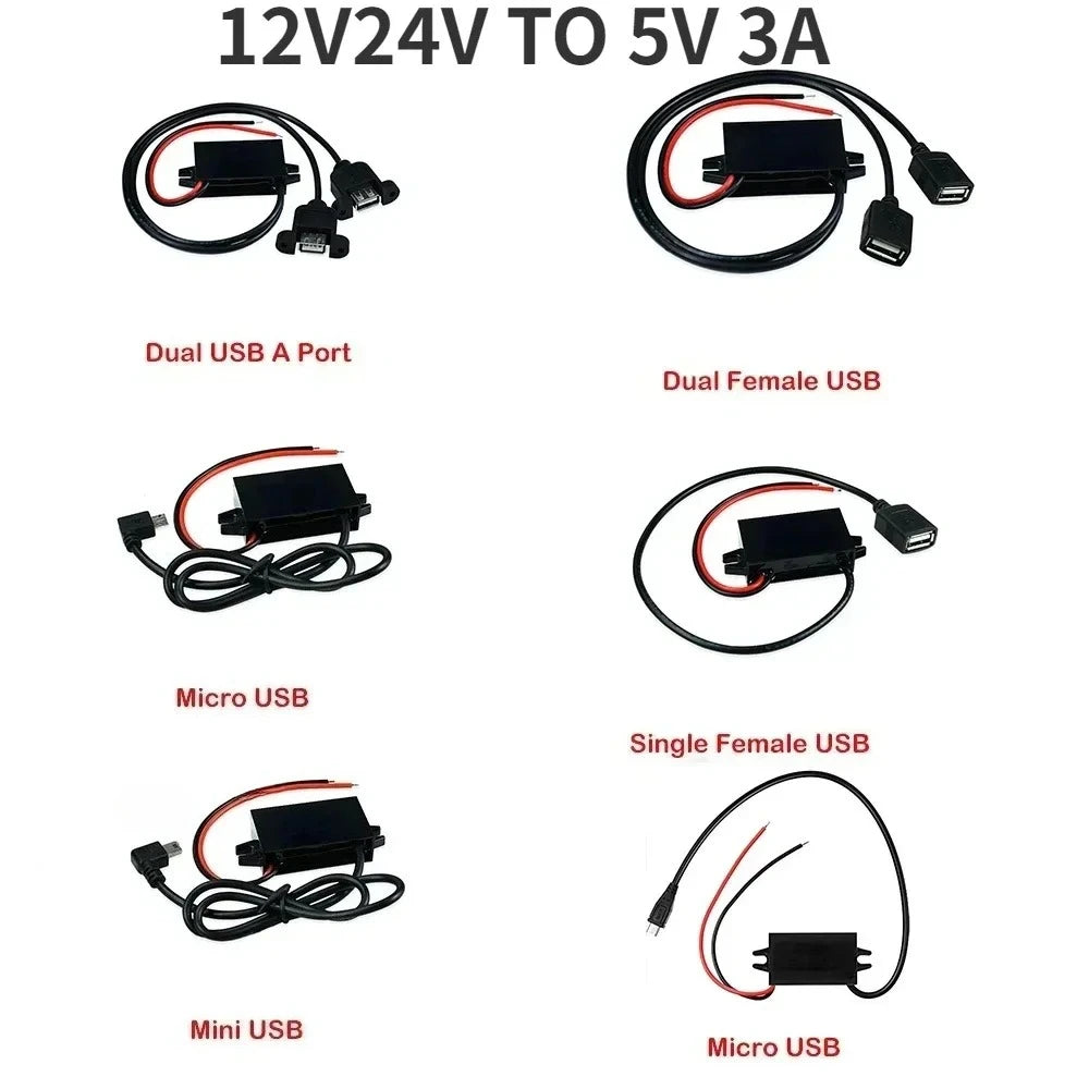 12V24V to 5V 3A DC Power Supply Module Buck Step Down Converter for Mini USB Adapter Micro USB Adapter Car Male Female Oasis Select