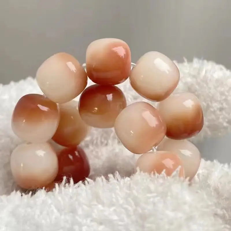 Two Tone Barrel Bead Bracelet Gradient Two Color Polished Stone Beaded Bangle Cute Daily Fashion Wrist Jewelry for Women Gift Oasis Select