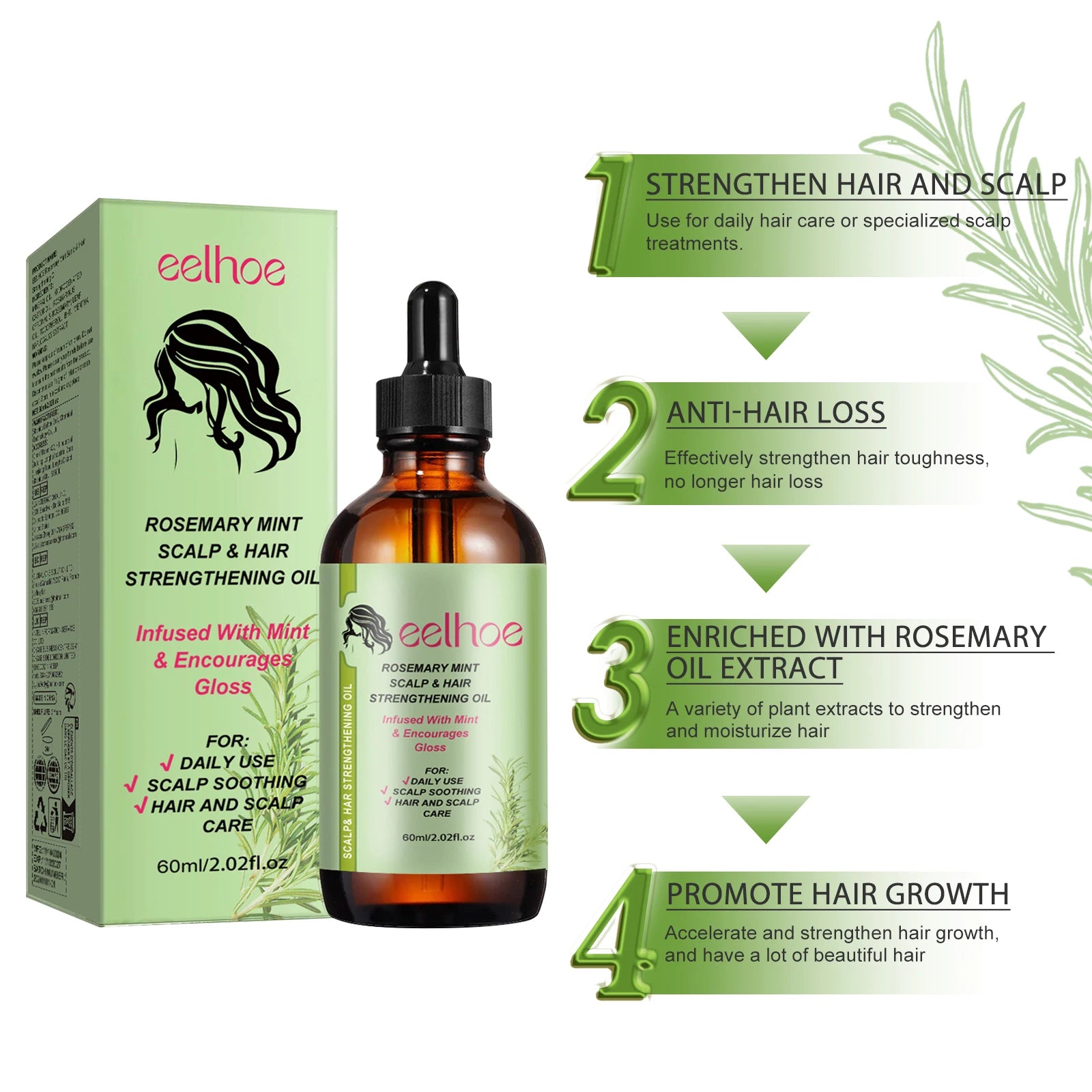 EELHOE Rosemary Hair Oil – Anti-Frizz, Shine & Scalp Care