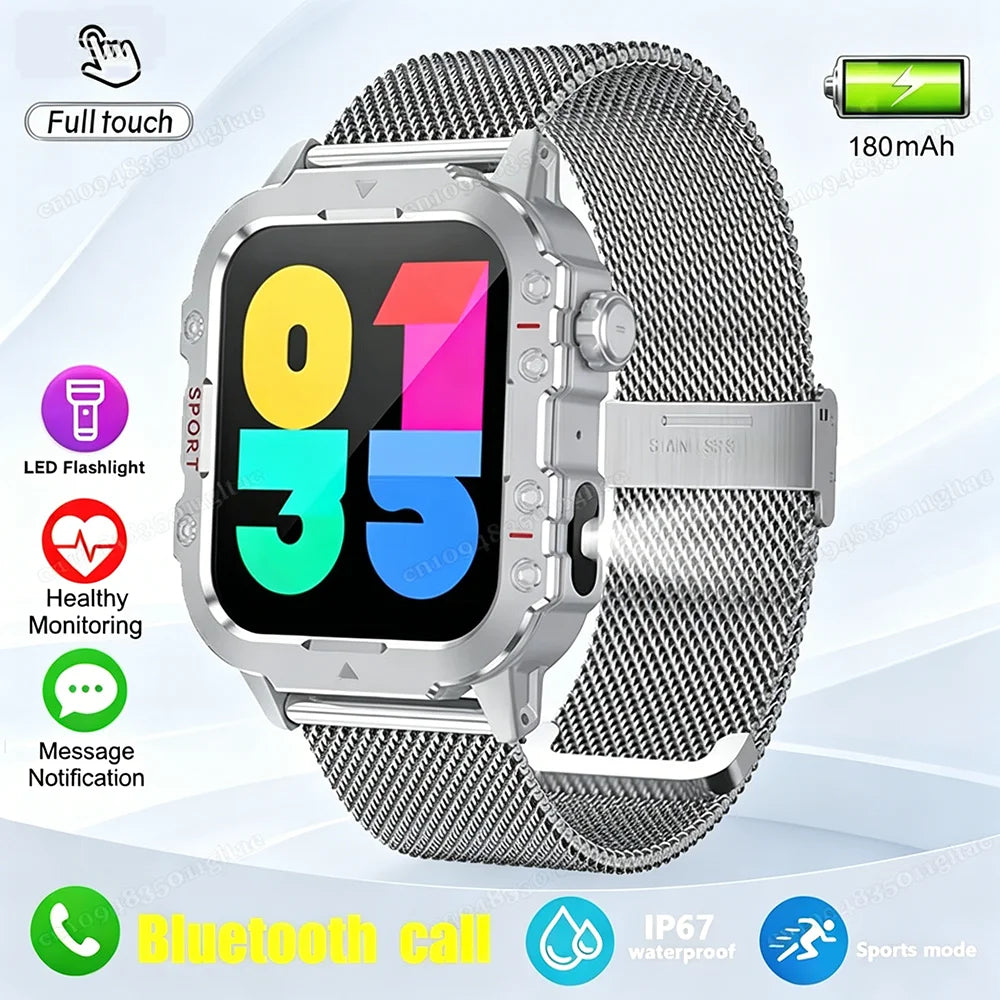 Military-Grade Smartwatch – Bluetooth Call, Flashlight & 100+ Sports