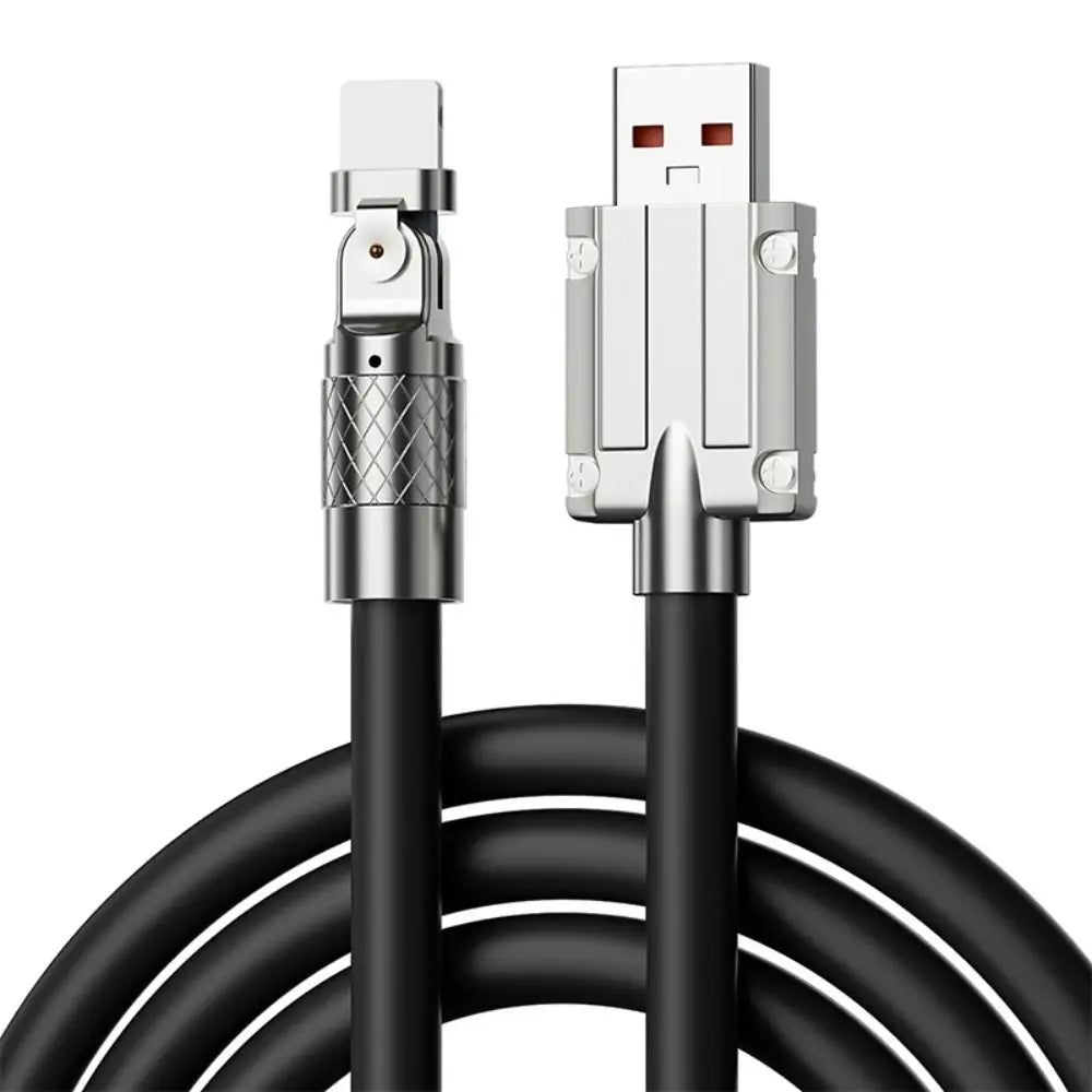 66W Fast Charging Cable 180 Degree Elbow Rotation USB A to USB Type C Cable Zinc Alloy Liquid Silicone Data Cable with Light Oasis Select black-IOS 1m