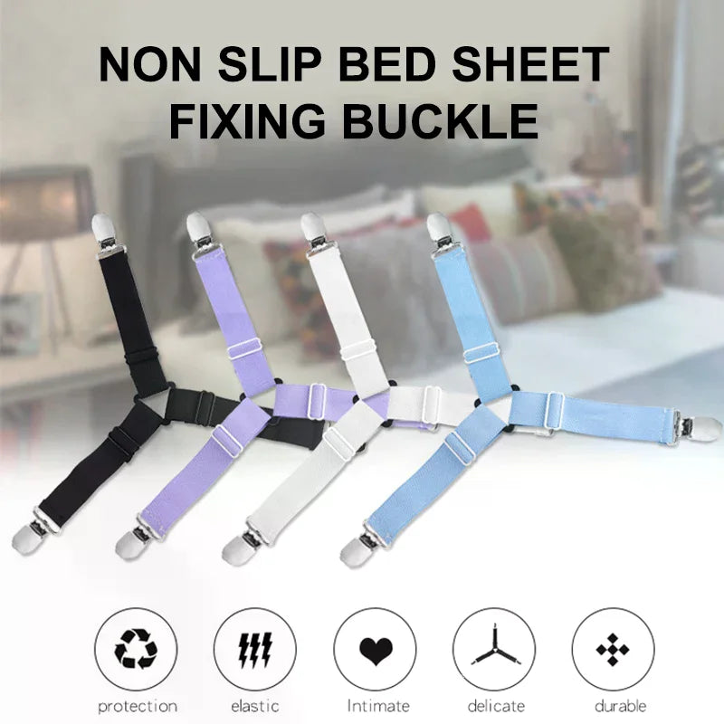 4pcs Adjustable Bed Sheet Clips Elastic Straps Fasteners Holder for Mattress Cover Organizer Home Gadgets Oasis Select
