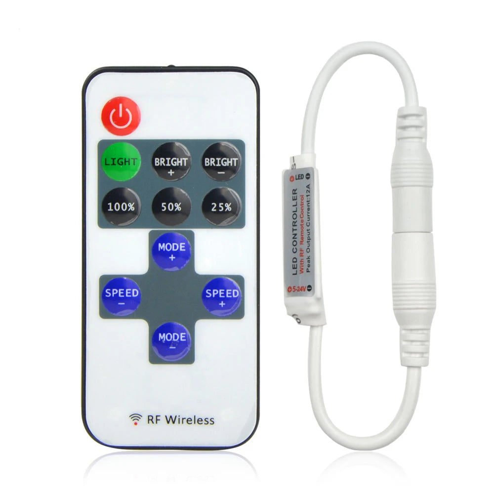 Single Color LED Controller Light Swtich 12V-24V DC Wireless RF Remoter for COB/Neon Light 2835/5050 Adjustable Brightness Oasis Select LED Controller