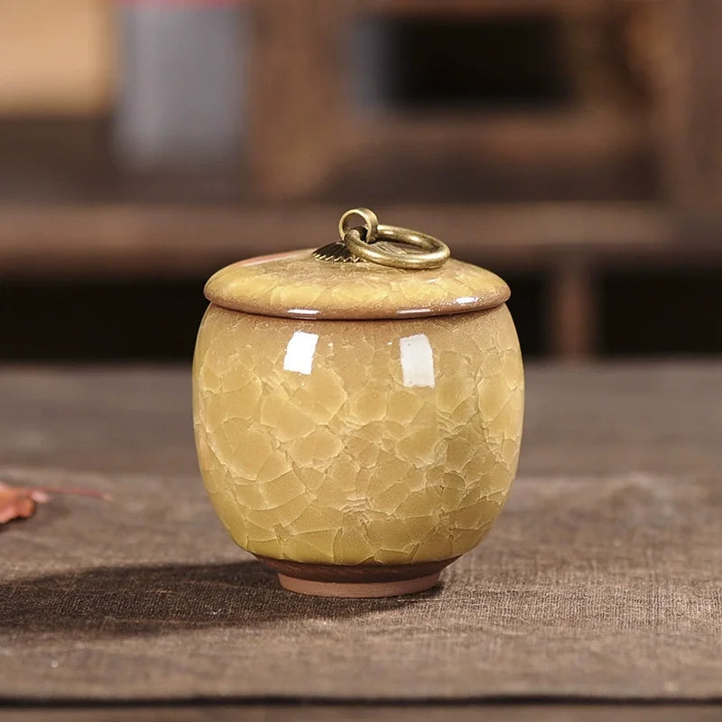 Ceramic Caddies Tea Container Coffee Canister Porcelain Tea Caddy Tea Storage Box Container Oasis Select agate yellow 6.3x7.3cm