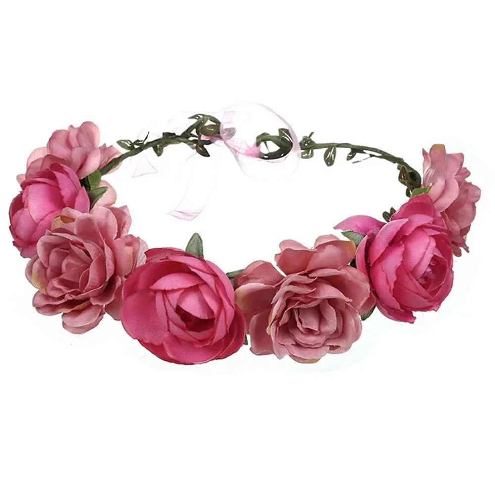 Simulation Flower Seaside Vacation Wreath Headband Women Hair Accessories Bride Headwear for Wedding Birthday Party Decor Oasis Select Red