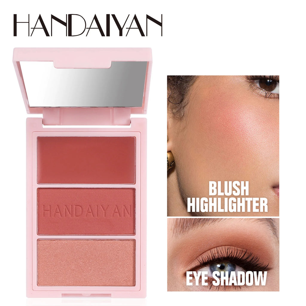 Handaiyan 3-Color Blush Palette – Bronzer, Highlighter & Blush
