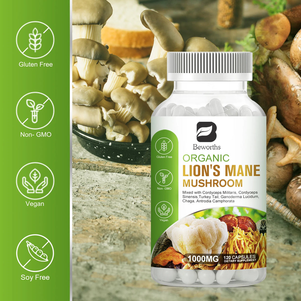 BEWORTHS Lion's Mane Mushroom Capsule Cordyceps Sinensis Strengthens Memory & Cognition Brain,Immune Health Support Oasis Select