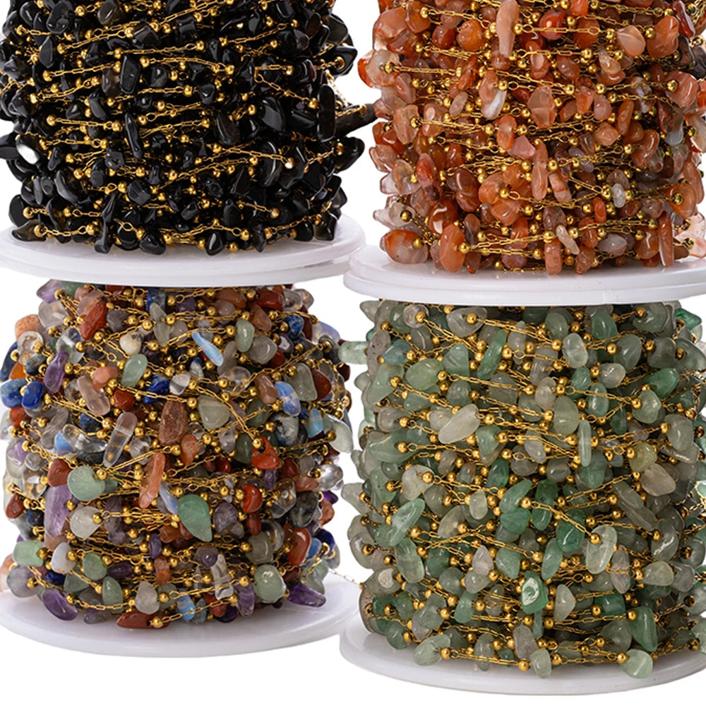 1meter Gold Plated Stainless Steel Chain Natural Raw Healing Crystal Points Gemstone Beaded Charms for Jewelry Making DIY Crafts Oasis Select