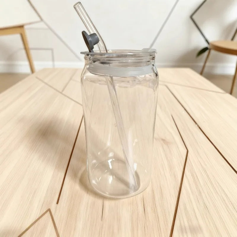 2Pcs Glass Tumbler Set with Lid Straw, High Borosilicate Reusable Clear Drinking Cups for Iced Coffee Juice Bubble Tea Home Gift Oasis Select