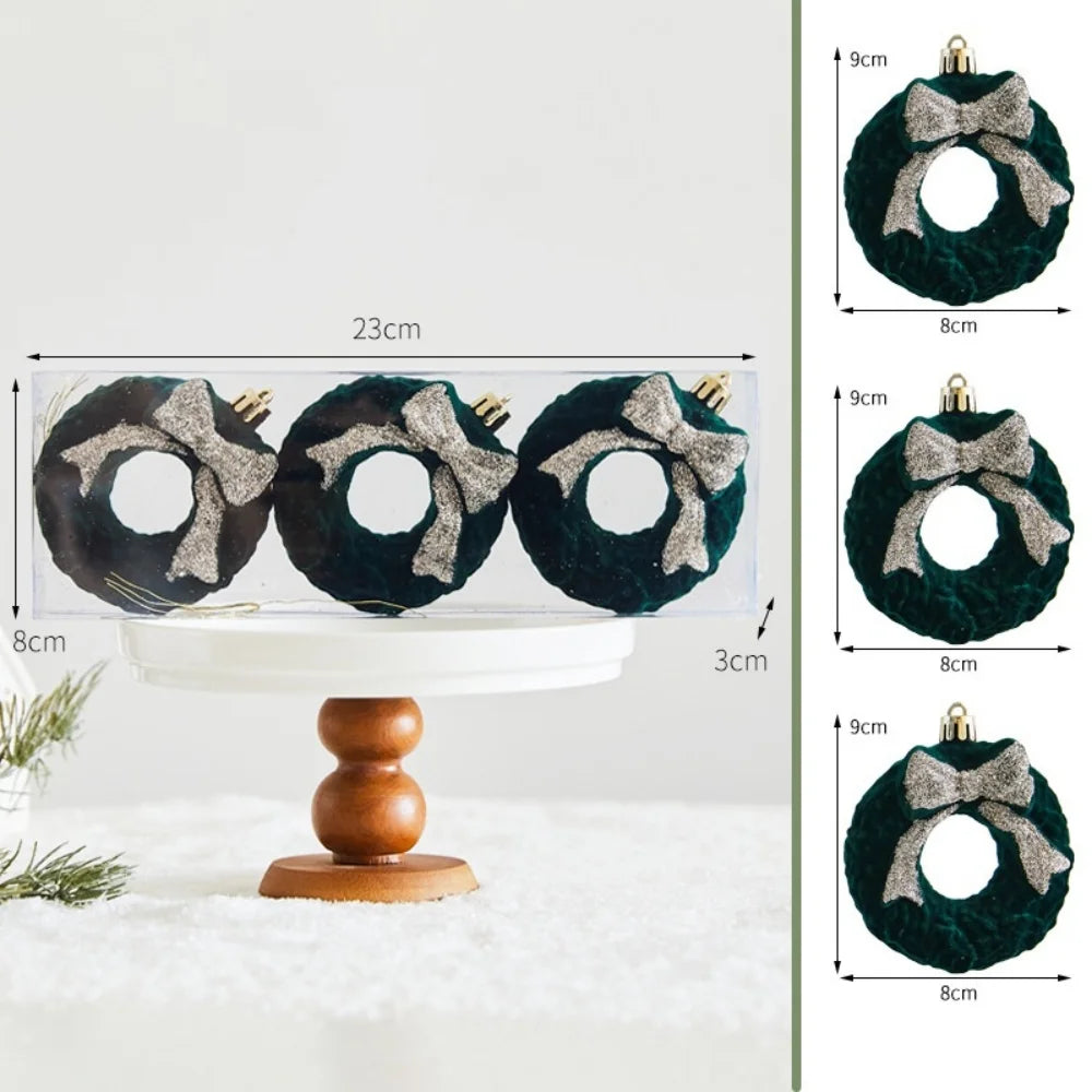 Wine Red Velvet Flocked Christmas Ball Ornaments | Elk Wreath