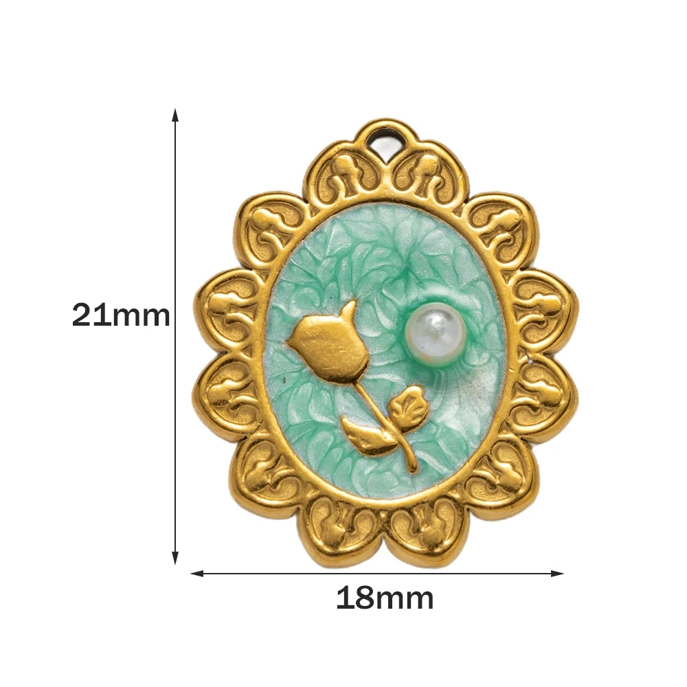 5pcs Stainless Steel Enamel Flower Pearl Bead Charms Earring Pendant for DIY Necklace Bracelet Jewelry Making and Crafting Oasis Select A Green