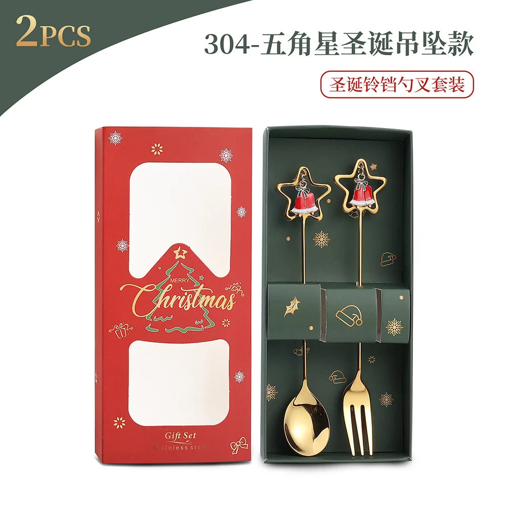 Christmas Spoon Set Santa Doll Cutlery Set Cute Dessert Spoons Holiday Tableware Two Piece Set for Christmas Gift Decoration Oasis Select Style5