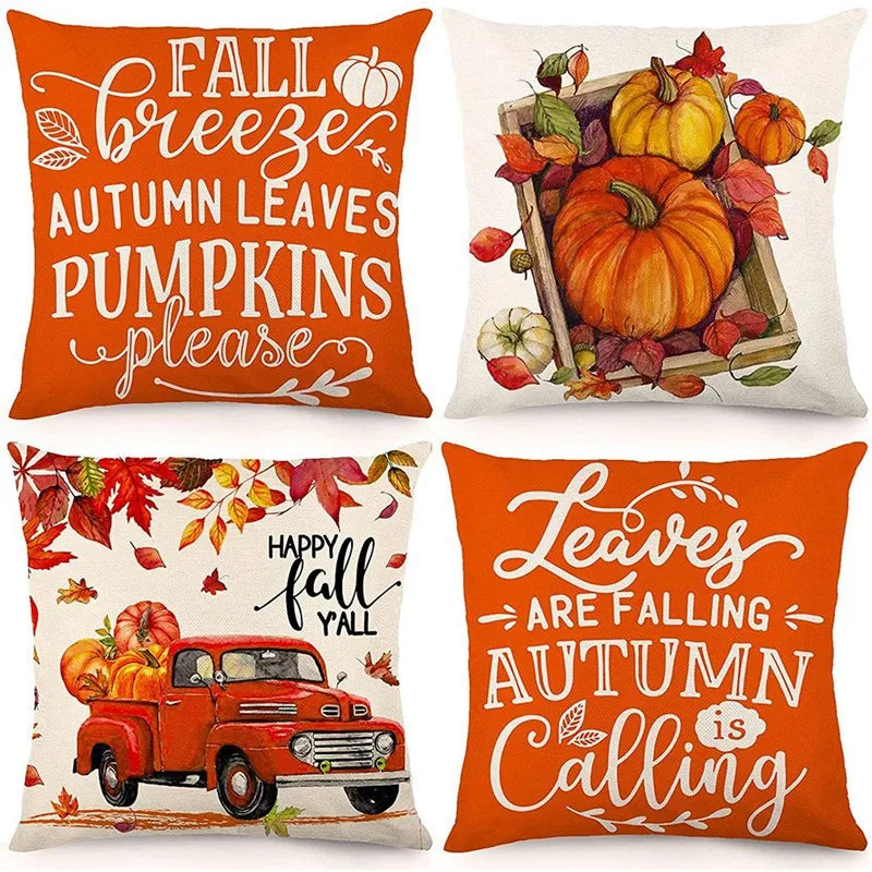 Fall Pillow Covers 18X18 Set Of 4 Outdoor Throw Pillowcase Farmhouse Thanksgiving Decorations For Home Decor Oasis Select As Shown
