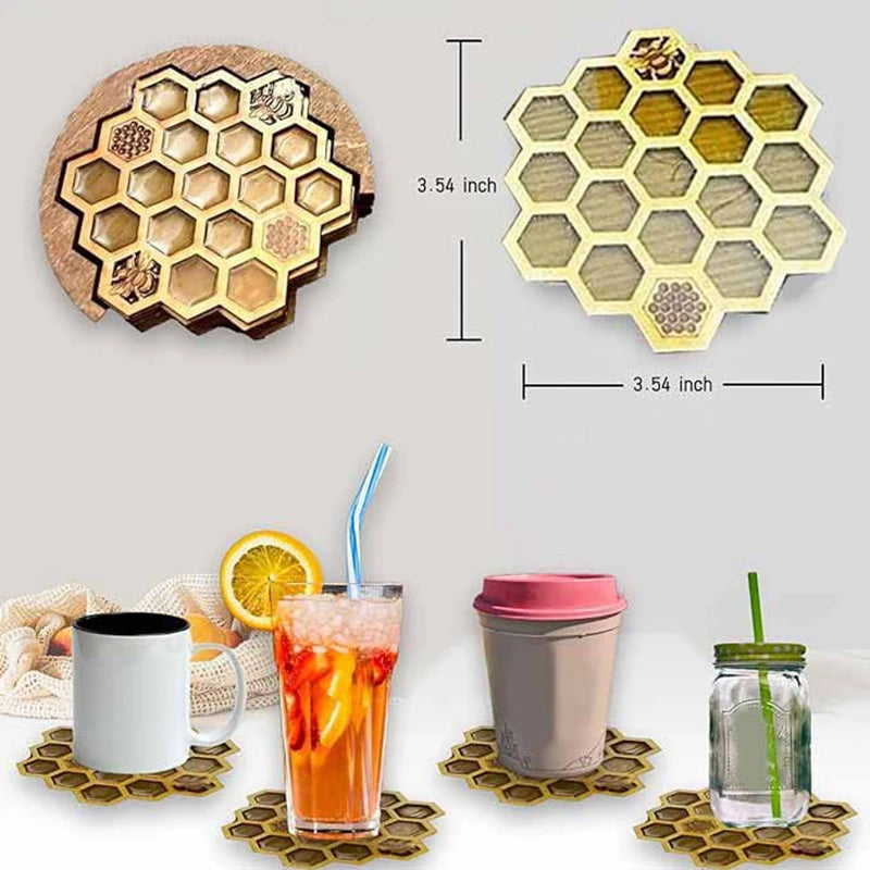 Coasters Set For Drinks With Holder, 4Pcs Honeycomb Shaped Drink Coasters, Mug Coaster For Cold/Hot Drinks Durable Oasis Select