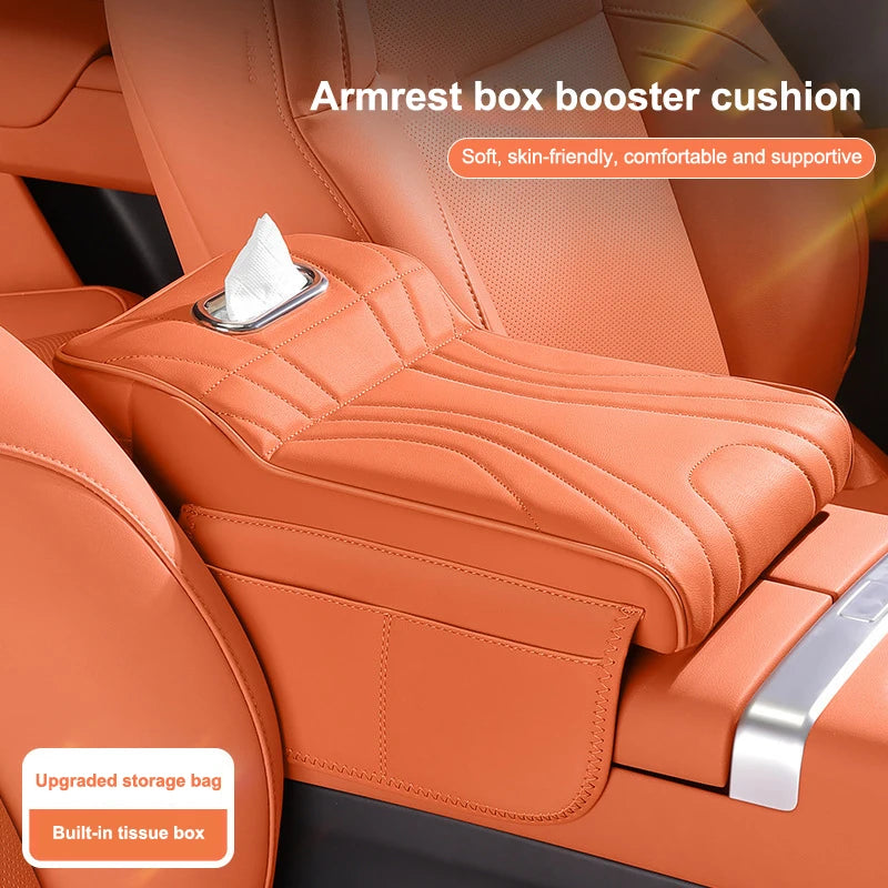 Enhanced Car Armrest Cushion with Tissue Box: Thicker Side Extension Pad for Console Oasis Select