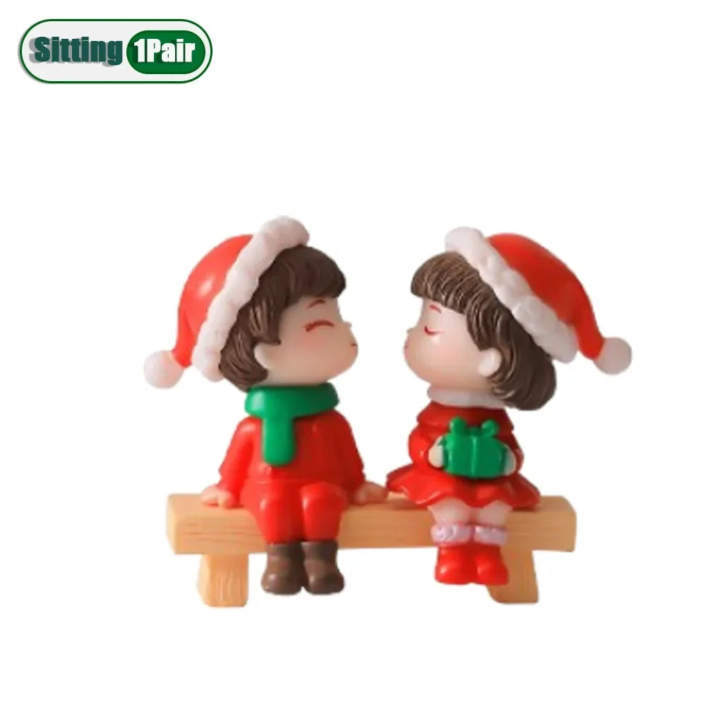 1-20Pairs Mini Christmas Couple Dolls DIY Christmas Decoration Accessories Cute Christmas Couple Dolls Desktop Ornaments Oasis Select Sitting-1Pair As Shown