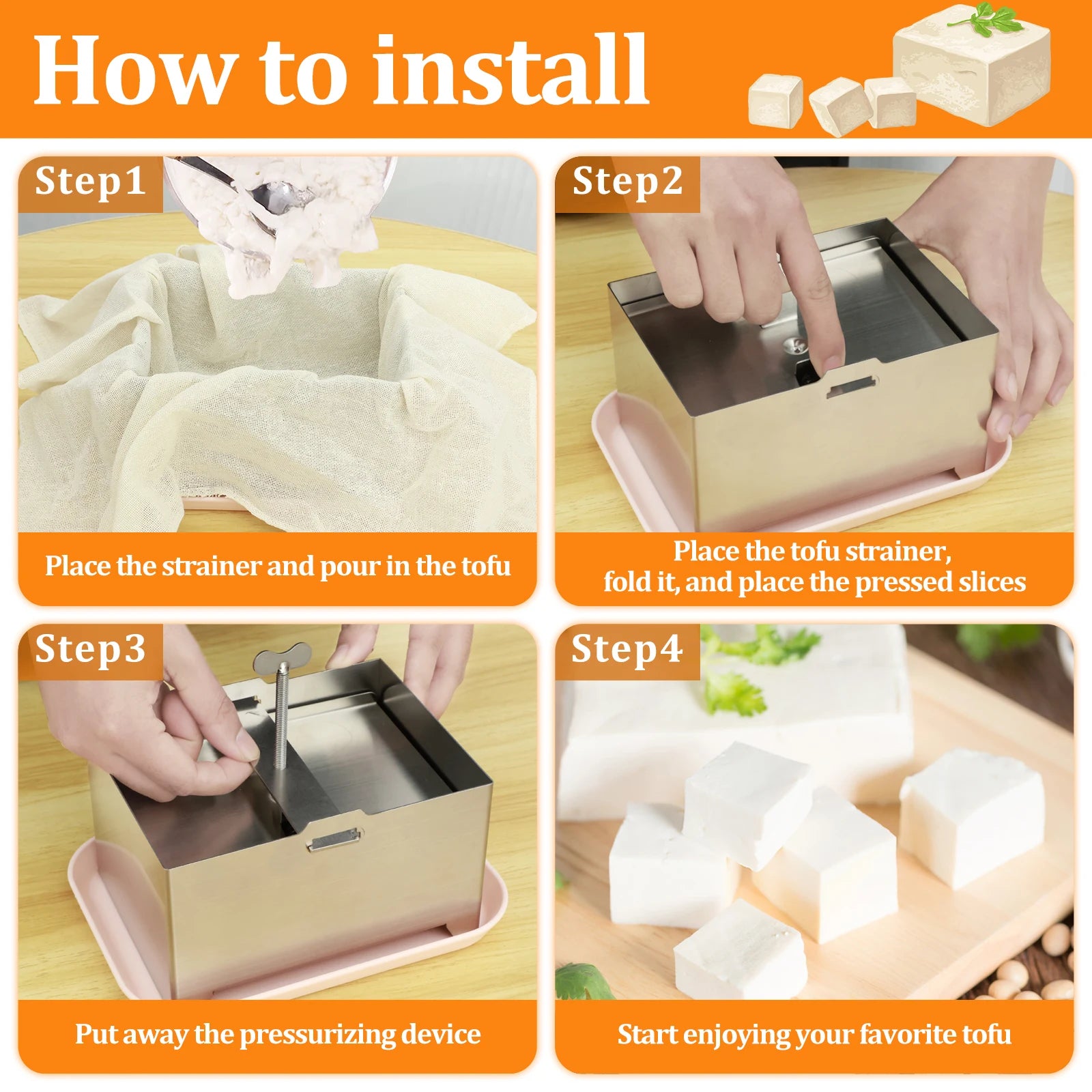 Tofu Press Mould Cheese Making Molds Food Grade Stainless Steel Tofu Maker Press Mold Kit Homemade Tofu Mold Kitchen Tool Set Oasis Select
