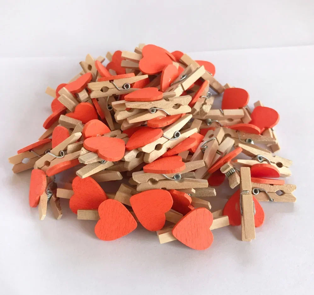 10/50pcs Red Heart Love Wooden Clothes Photo Paper Peg Pin Mini Clothespin Postcard Clips Home Wedding Valentine's Day Decorati Oasis Select Orange 50pcs