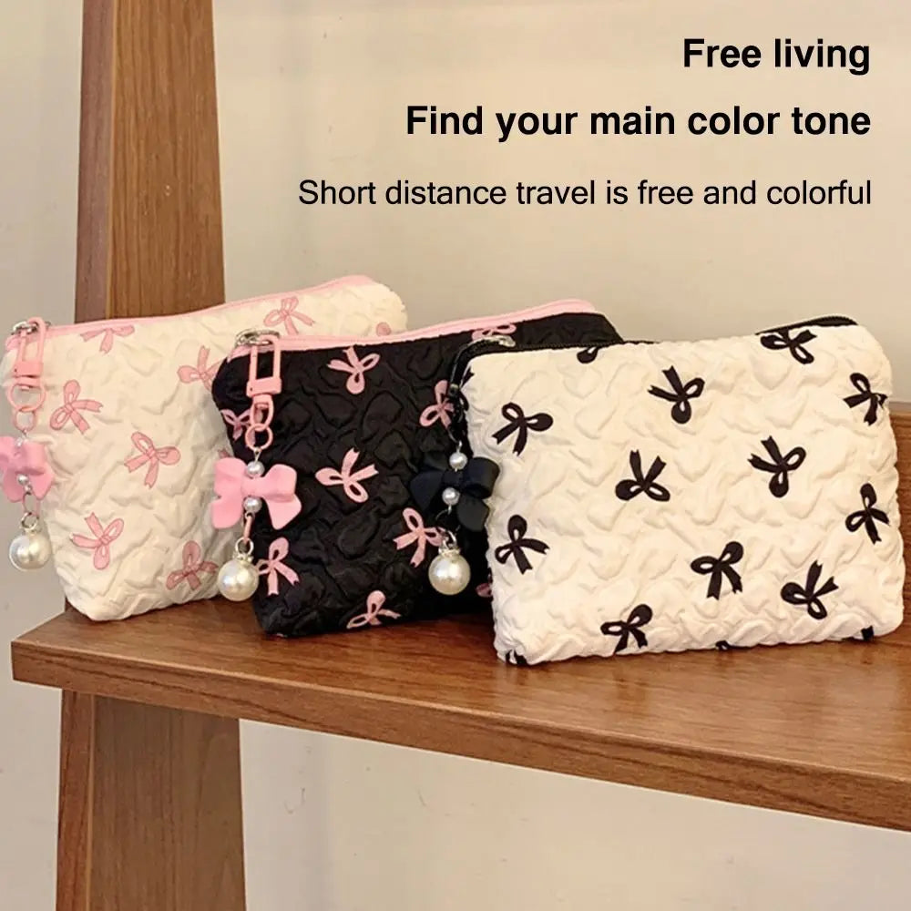 Fresh Small Floral Quilted Cotton Makeup Bag Little Bow Large-Capacity Girls' Make Up Organizer Travel Cosmetic Bag for Women Oasis Select
