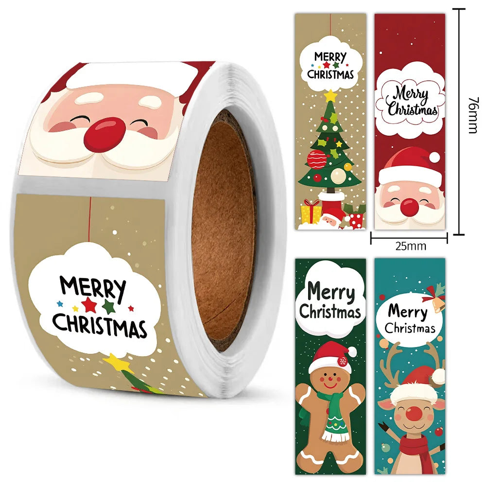 120pcs Christmas Stickers Roll - Cute Santa Polar Bear, Merry Christmas - for Gift Wrapping, Packaging - Paper-Based Oasis Select A