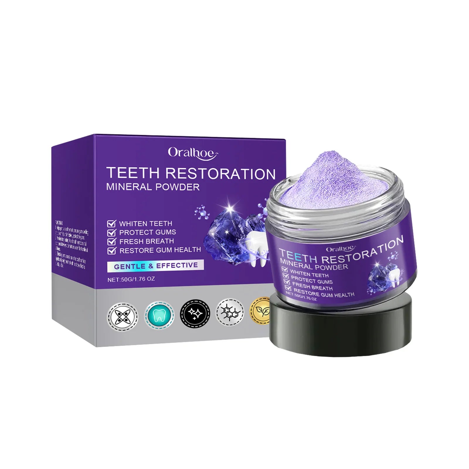 Oralhoe Purple Teeth Whitening Powder – Stain & Plaque Remover Teeth Whitening Powder Oasis Select 50g boxed