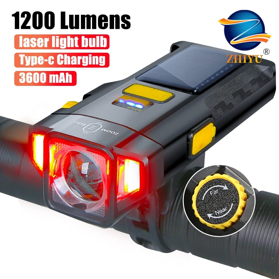 Solar USB Rechargeable Bike Light 1200LM – MTB & Road Front Lamp