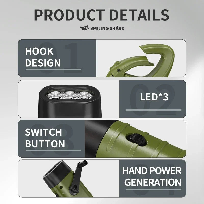 Solar Hand Crank LED Flashlight – Camping Emergency Torch