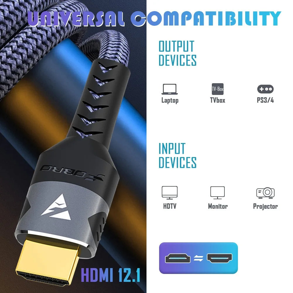 8K HDMI Cables 2.1 48Gbps High Speed HDMI Braided Durable Perfect Cord-4K@120Hz 8K@60Hz ForHDR Video Cable PC Laptop TV PS5 Oasis Select