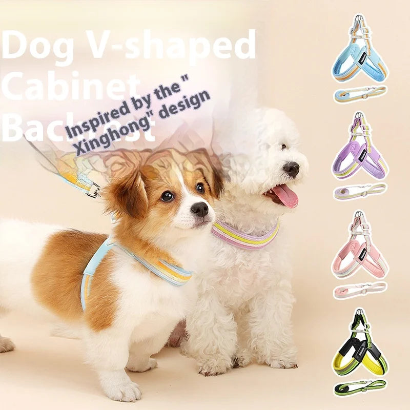Ins Rainbow Chest and Shoulder Strap Dog Leash Breathable Small and Medium-sized Dog Bichon Hound Leash Vest Dog Collar Oasis Select