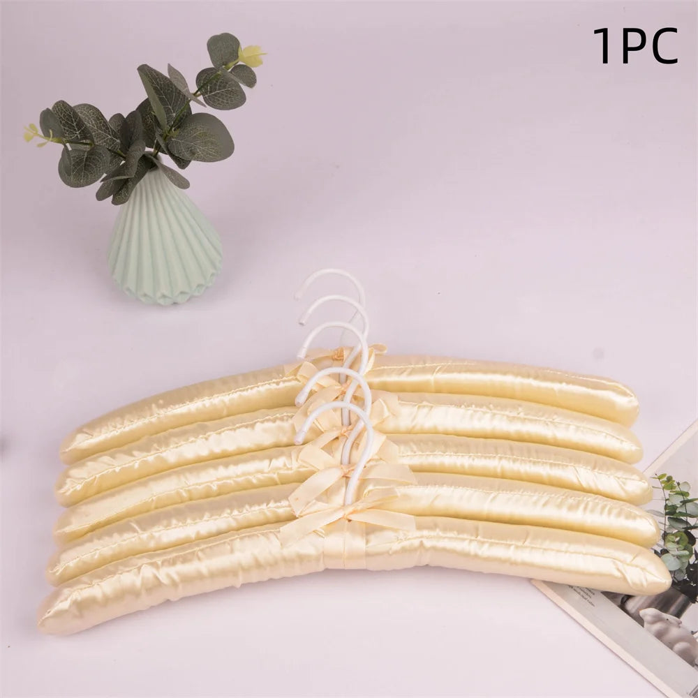 1PC Satin Padded Clothes Hanger Silk Wrapped Coat Rack Wrinkle Non-slip Coat Hanger Dress Clothes Sponge Hanger Oasis Select Cream 1Pc
