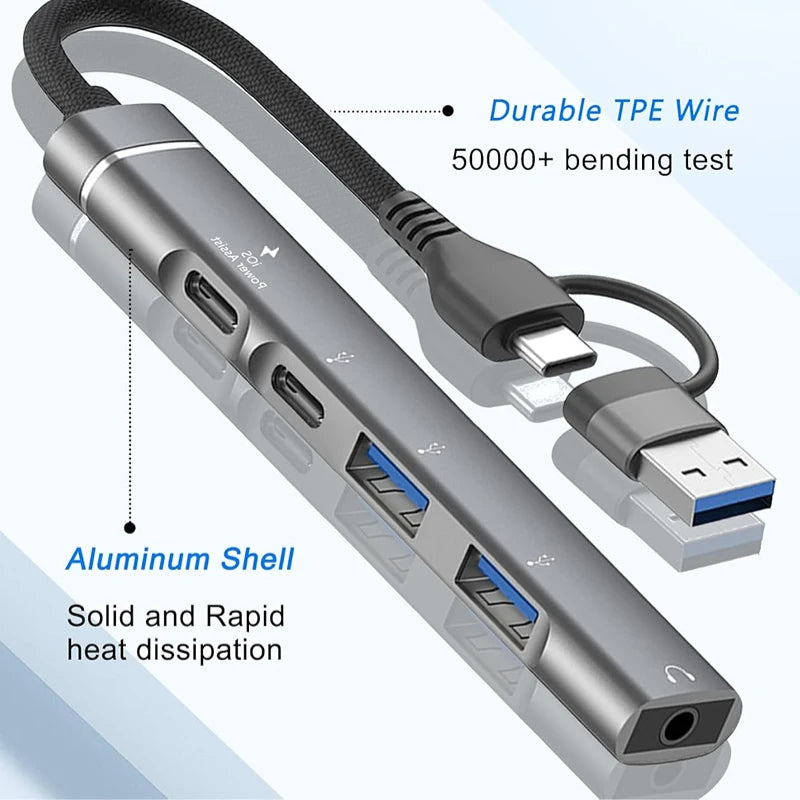 USB+Type-C To 3.5mm Audio Adapter OTG USB hub to Laptop Universal Computer Docking Station Splitter, for pc multiport Adapter Oasis Select
