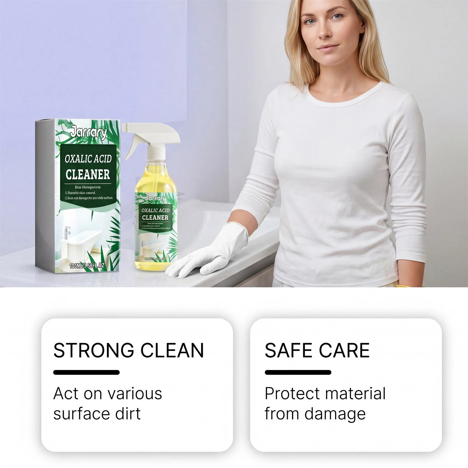 Oxalic Acid Cleaner 100ml Bathroom & Kitchen Stain Remover with Sponge & Gloves for Toilet, Tile & Grout Deep Cleaning Spray Oasis Select