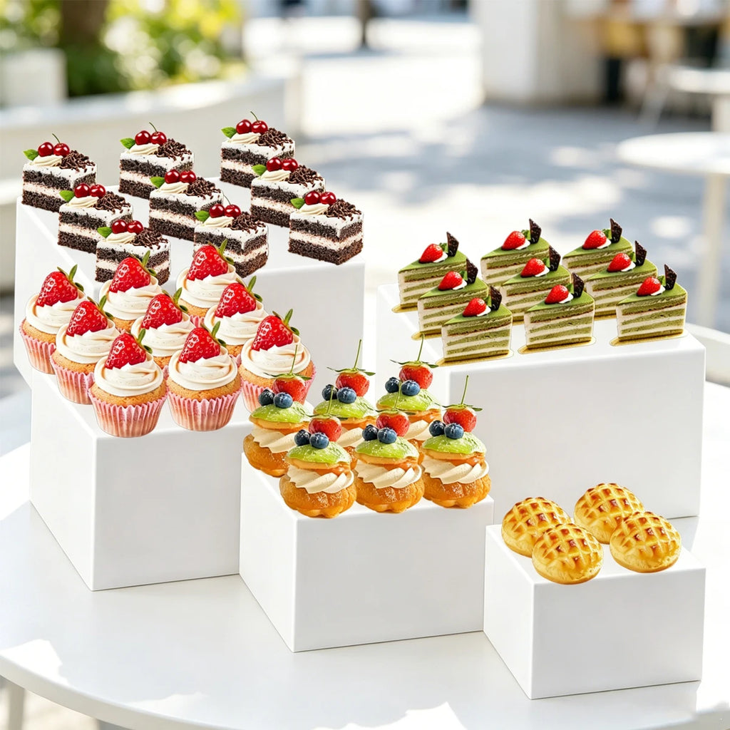 4/5/6/7/8pcs of Square White 3D Dessert Display Stand Stackable and Nested Wedding Acrylic Buffet Display Stand Ideal Choice Oasis Select