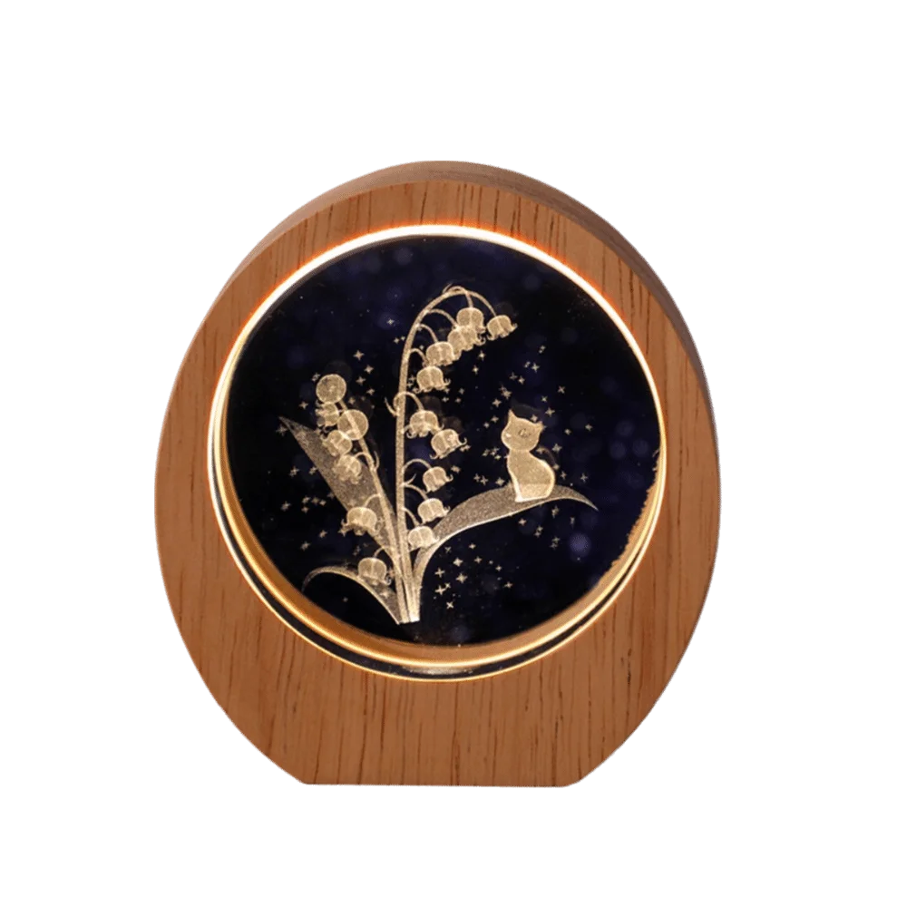 3D Solar System Planet Night Light – Wood Base Crystal Glow