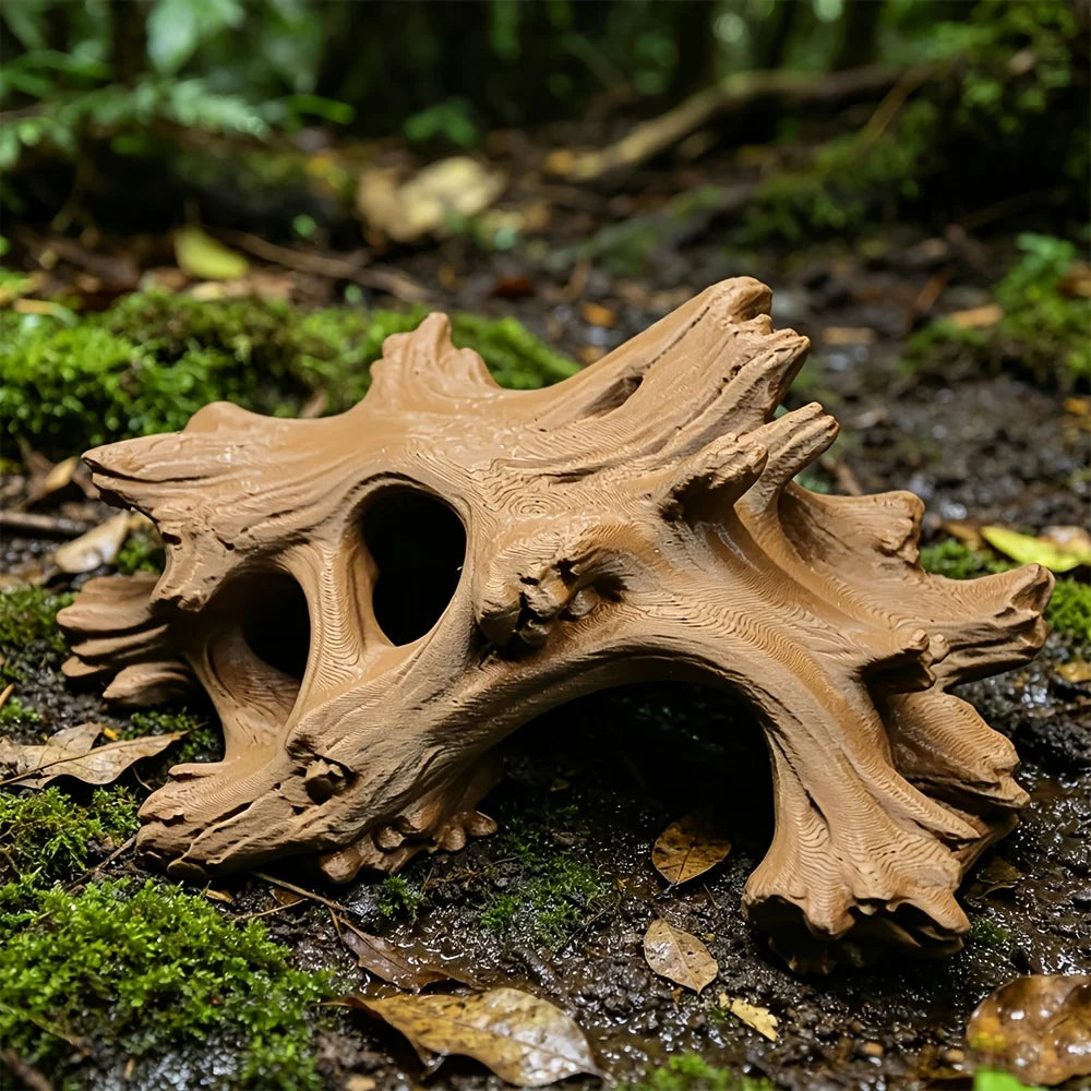Driftwood Style Reptile Hideout Multi-Hole 3D Printed Cave for Lizards Frog Aquarium Fish Vivarium Terrarium Ornament Decor Gift Oasis Select