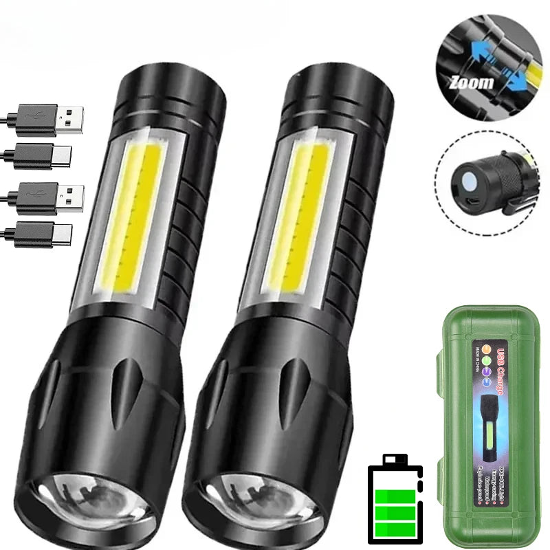 KDULIT COB+LED Zoomable Flashlight | USB Rechargeable Torch