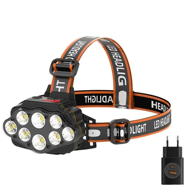 KDULIT 8/11 LED Headlamp Super Bright Head Torch Rechargeable Headlight Built-in 18650 Battery Outdoor Fishing Camping Lantern Oasis Select 8 LED with Plug
