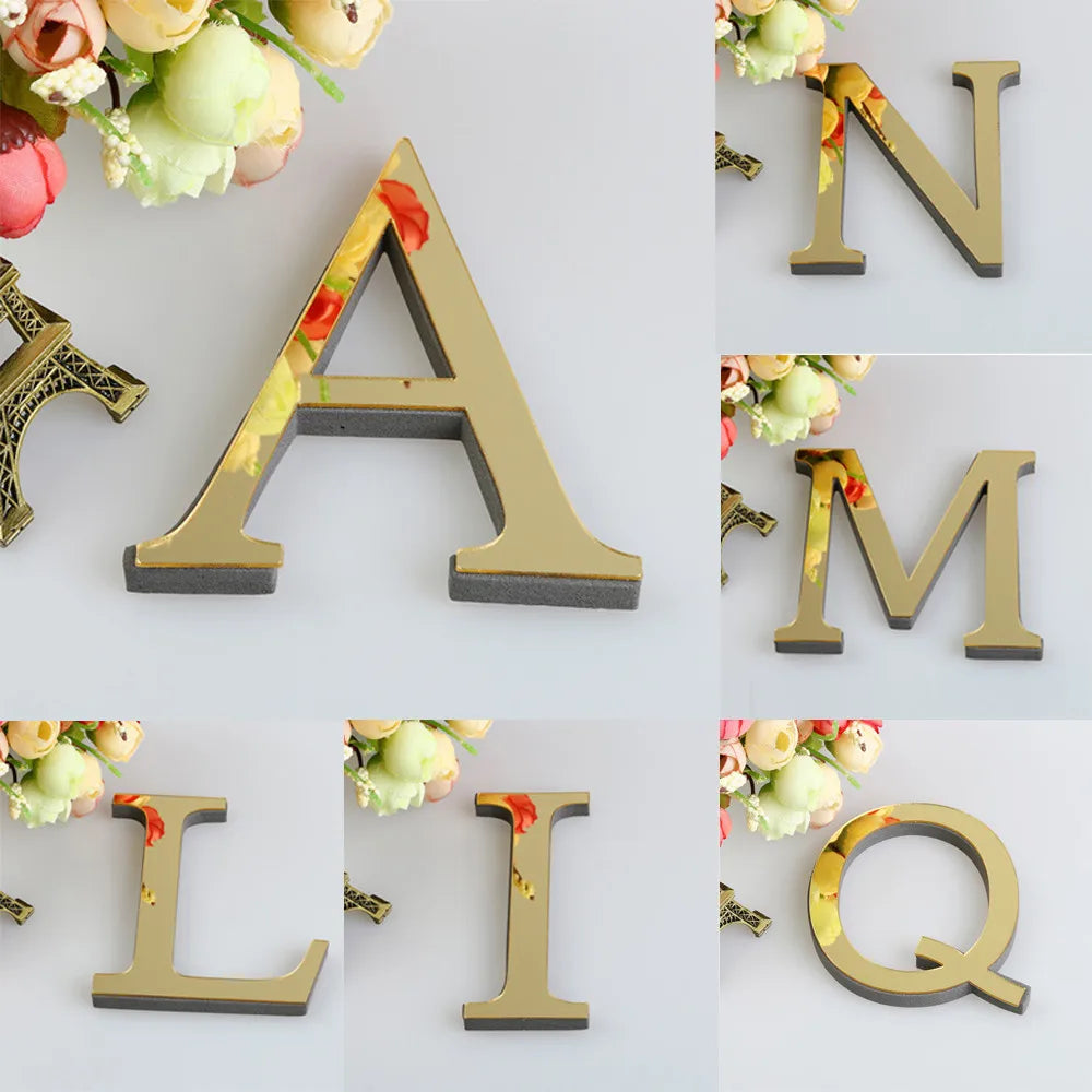 DIY 3D Mirror 26 Letters Wall Stickers Logo Name Alphabet Wedding Love Letters English Wall Home Decor Wall Art Mural Stickers Oasis Select