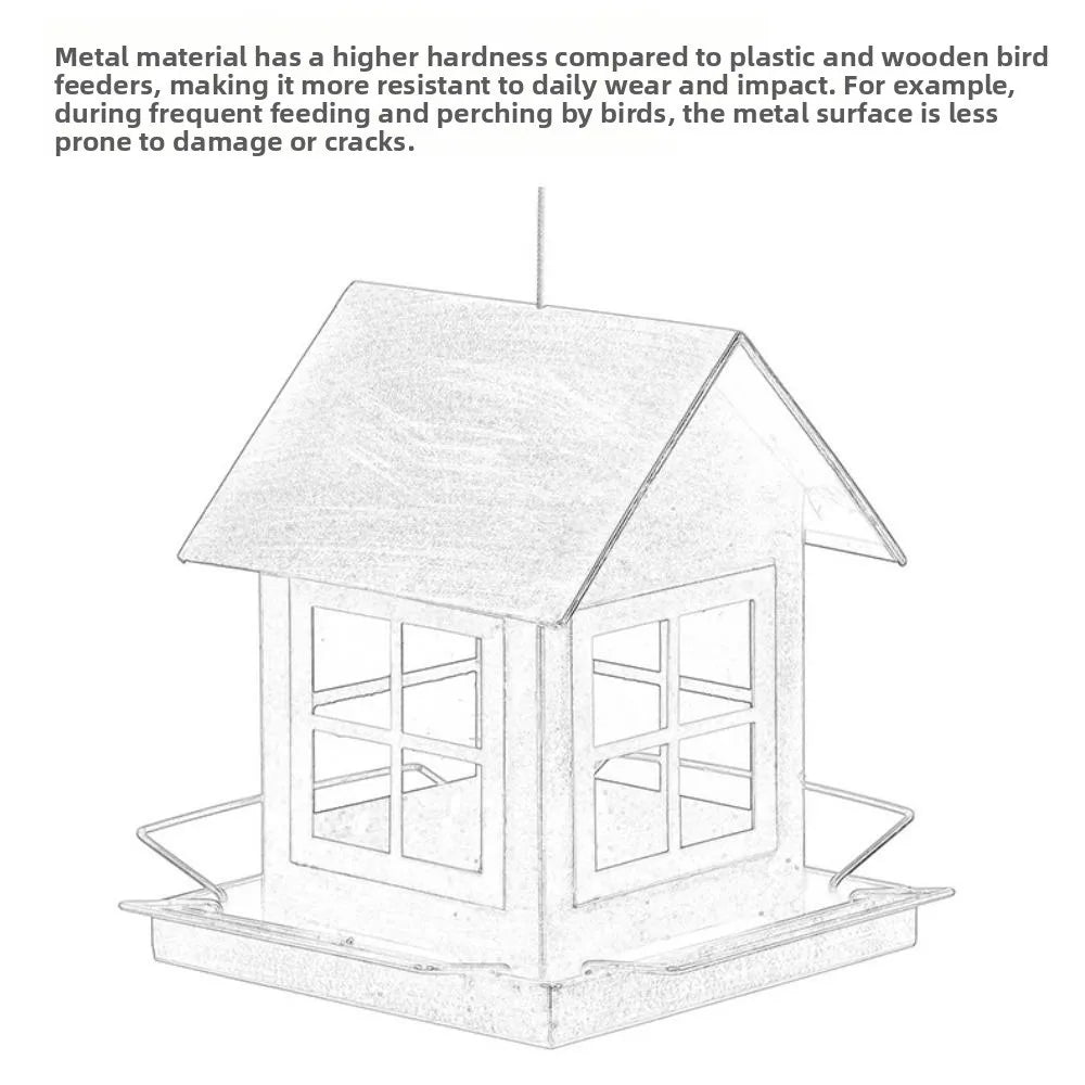 House-Shape Hanging Bird Feeder | Large Capacity Metal Garden