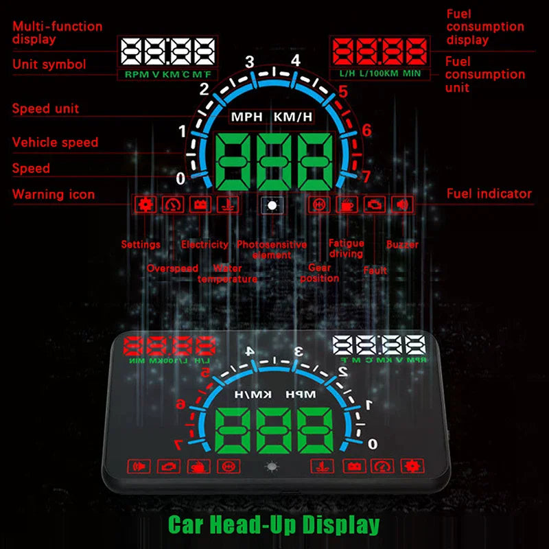 Car Driving Information Head Up Display Speedometer Oil Consumption Speed Water Temperature Windshield Projector OBD2 HUD Truck Oasis Select