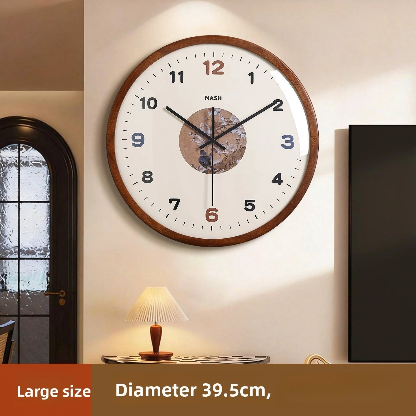 Middle Ancient Style Solid Wood Wall Clock Silent Living Room Retro Simple Creative Grand Clock Hanging on The Wall Oasis Select Flower and Bird L