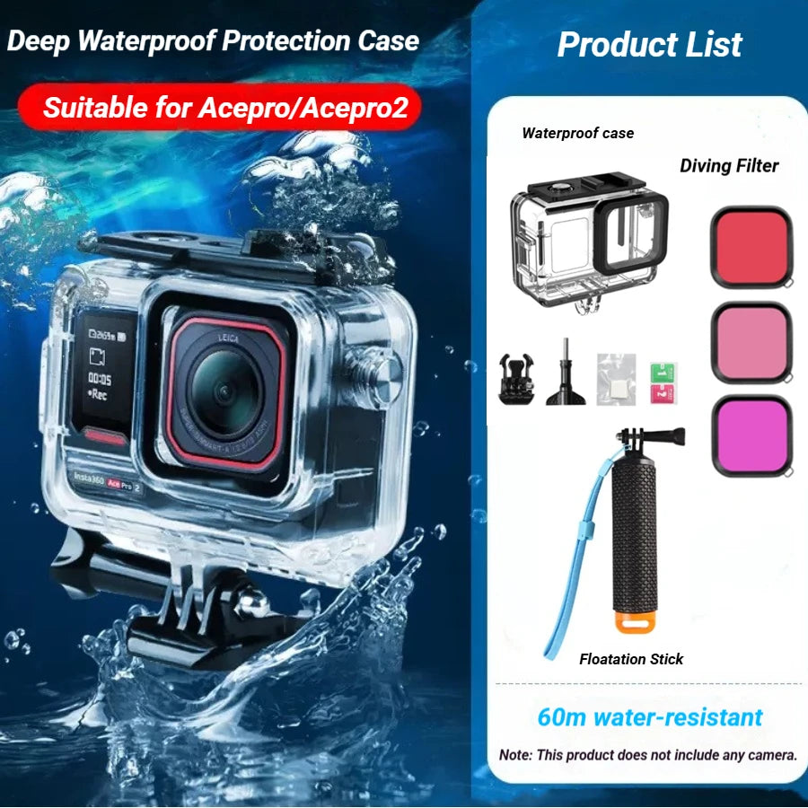 Waterproof Housing for Insta360 Ace Pro 2 – 60M Dive Kit