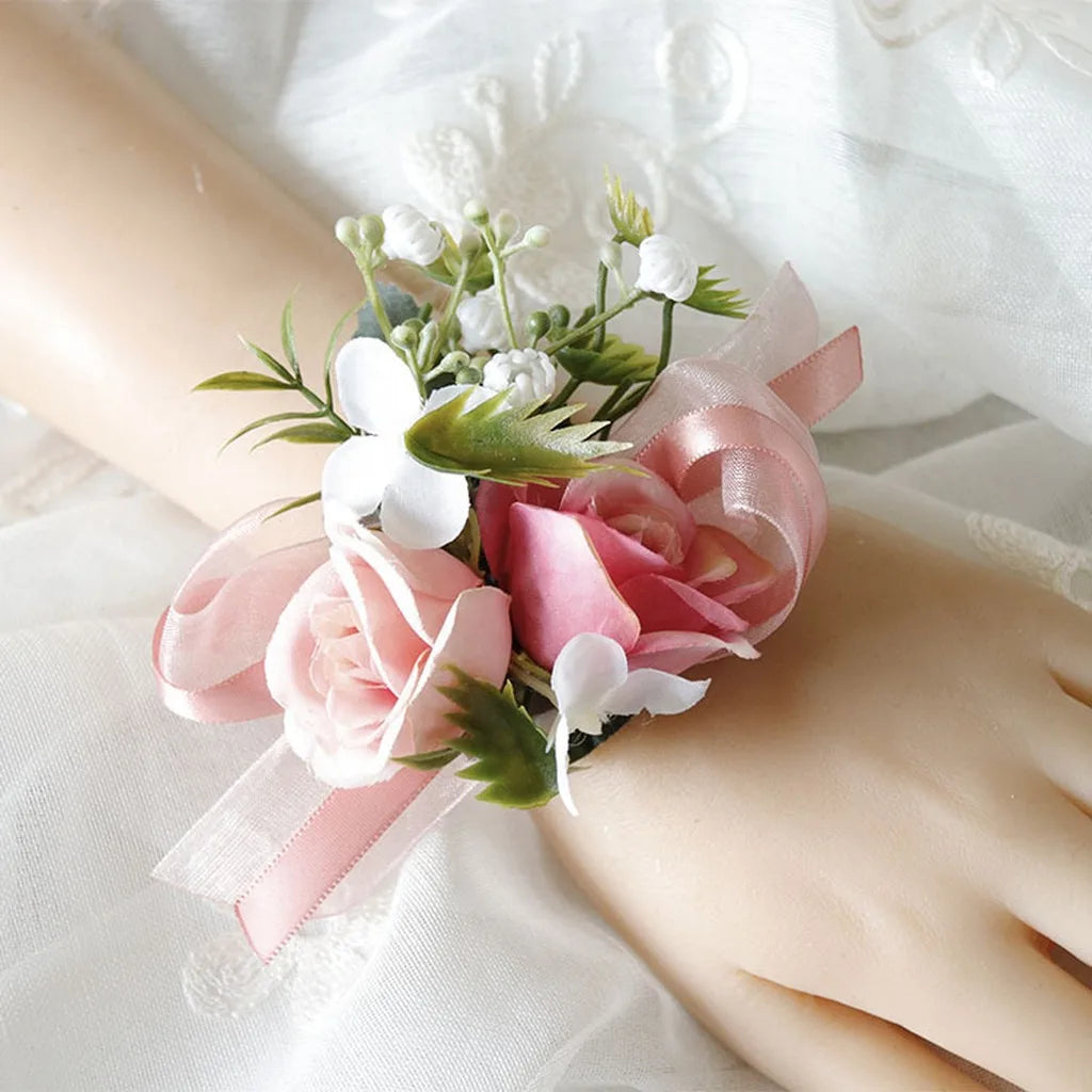 Artificial Corsage & Wrist Flower | Satin Bow Wedding Accessory