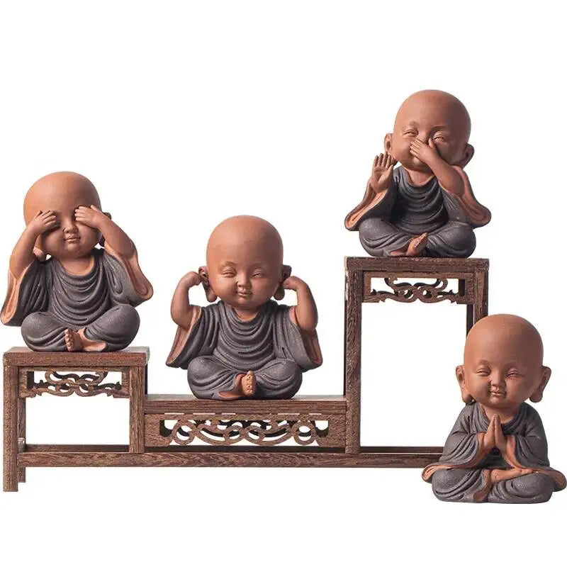 Purple Clay Little Monks Figurines Zen Tea Room Counter Desktop Tea Play Decorations Чаепитие Oasis Select